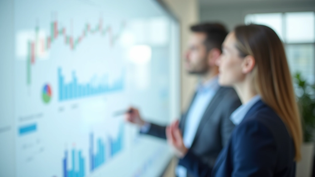 Finansinis analitikas peržiūri duomenis ir grafikus baltoje lentoje