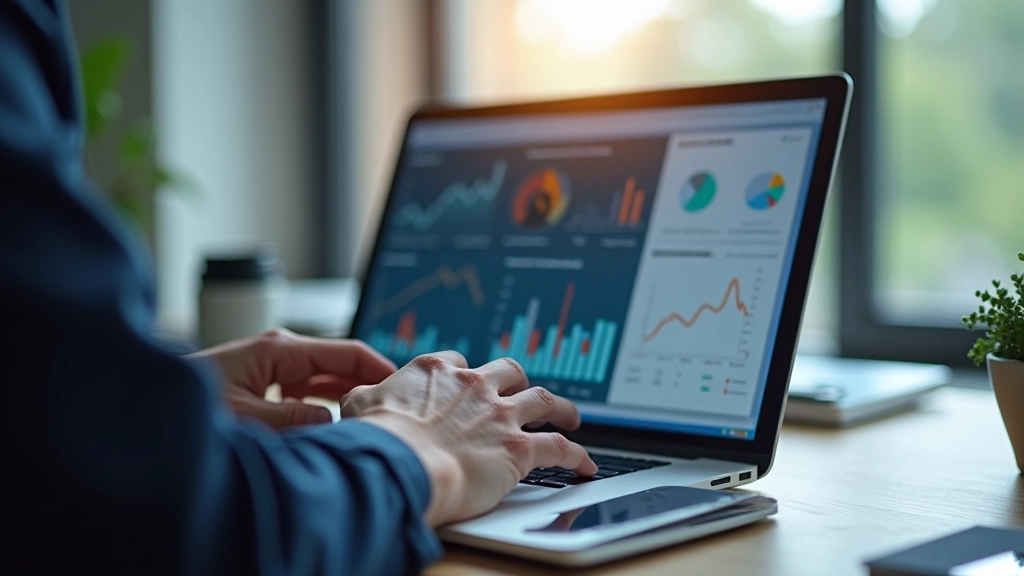 Investuotojo rankos prie nešiojamojo kompiuterio su investavimo platforma